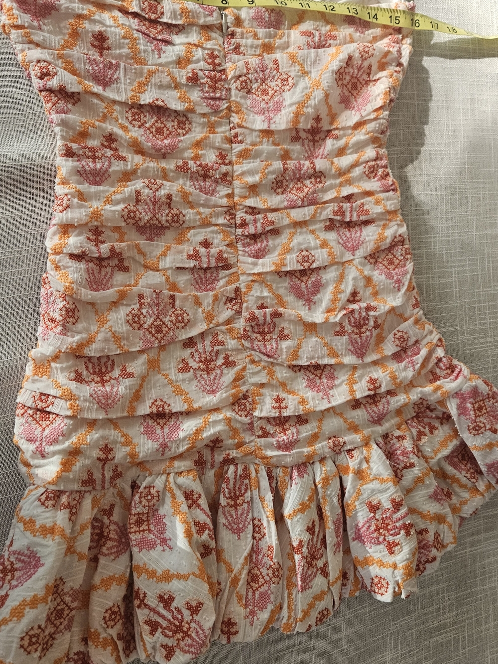 ​HELLO MOLLY Embroidered Strapless Ruched Mini Dress Size M Cotton Pink Orange - Picture 15 of 16